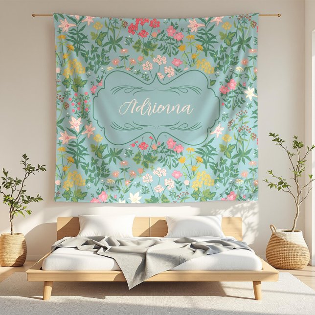Adrienna Blue Art Nouveau Floral Field Fleece Blanket (Creator Uploaded)