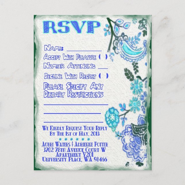 Adrienne's  RSVP Invitation Postcard (Front)