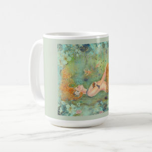 Adrift  peaceful mermaid print by Renee Coffee Mug