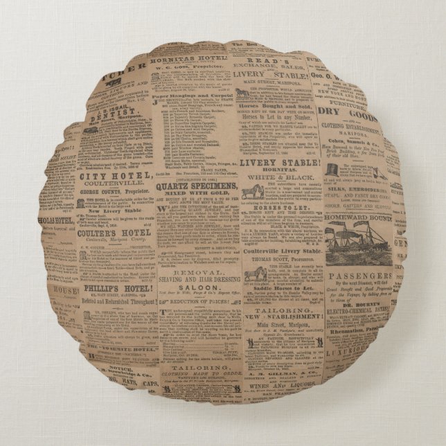 Ads of the Past, NY 1856 Round Pillow (Front)