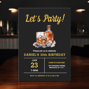 Adult 30 Years Whiskey Bourbon Birthday Party Invitation