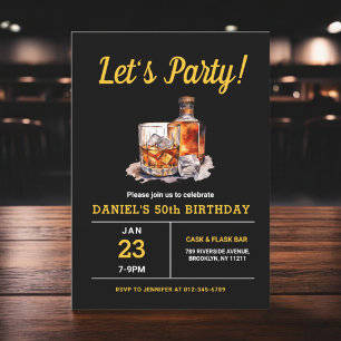Adult 50 Years Whiskey Bourbon Birthday Party Invitation