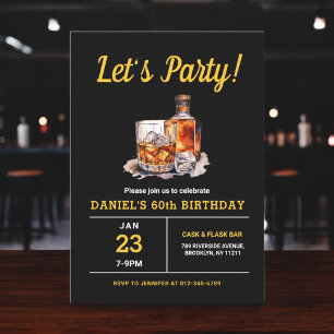 Adult 60 Years Whiskey Bourbon Birthday Party Invitation