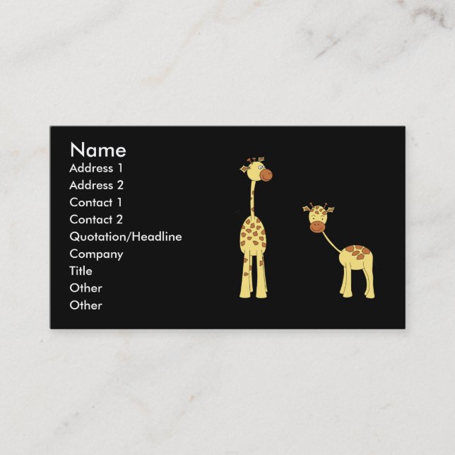 Adult and Baby Giraffe. Cartoon Business Card (Front)
