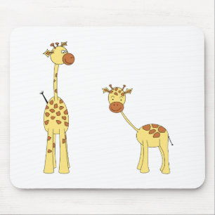 Adult and Baby Giraffe. Cartoon Mouse Mat