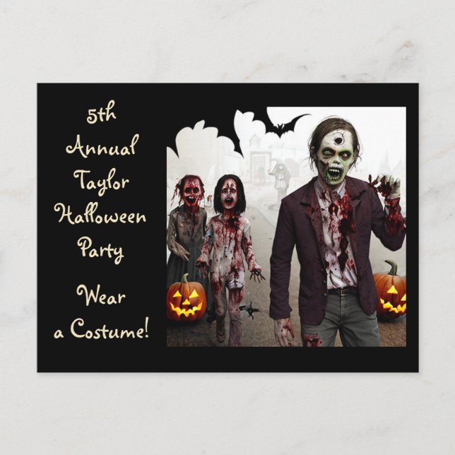 Adult and Children Zombies Halloween Party Invites Postcard (Front)