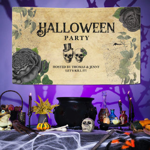 Adult Annual Halloween Party Vintage Gothic Skulls Banner
