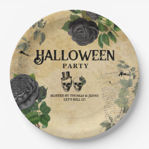 Adult Annual Halloween Party Vintage Gothic Skulls Paper Plate