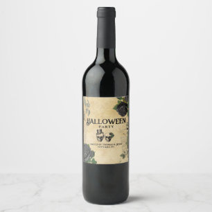 Adult Annual Halloween Party Vintage Gothic Skulls Wine Label