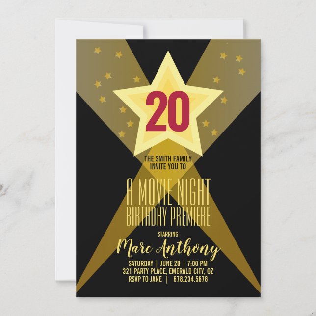 adult ANY AGE old HOLLYWOOD BIRTHDAY movie night Invitation (Front)