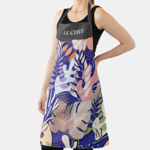 Adult Apron : Abstract Leaves (blue) & Text Bar