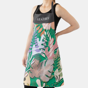 Adult Apron : Abstract Leaves (green) & Text Bar