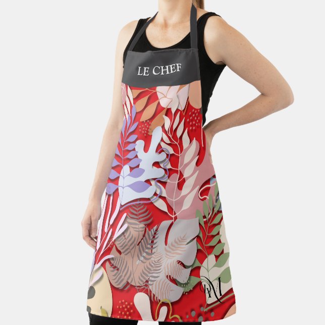 Adult Apron : Abstract Leaves (red) & Text Bar (Insitu)