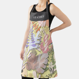 Adult Apron : Abstract Leaves (yellow) & Text Bar