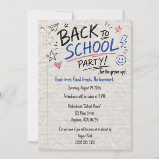 Adult Back to School Party Invitation Passed Note