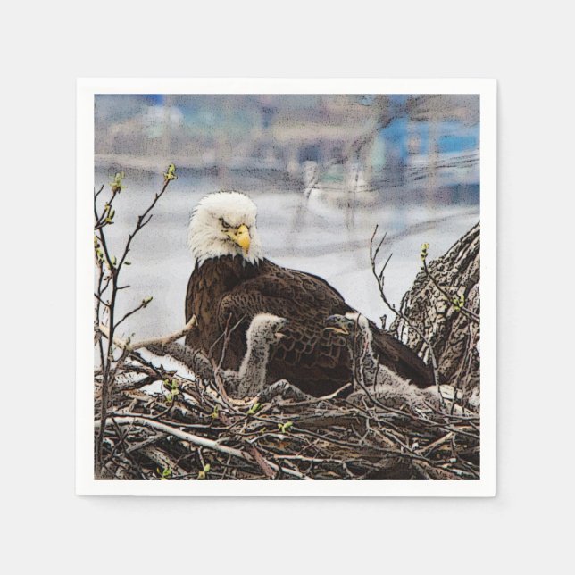 Adult Bald Eagle with eaglets Napkin (Front)