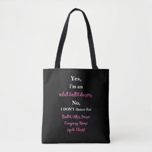 Adult Ballet Dancer Hot Pink/White Text Tote Bag