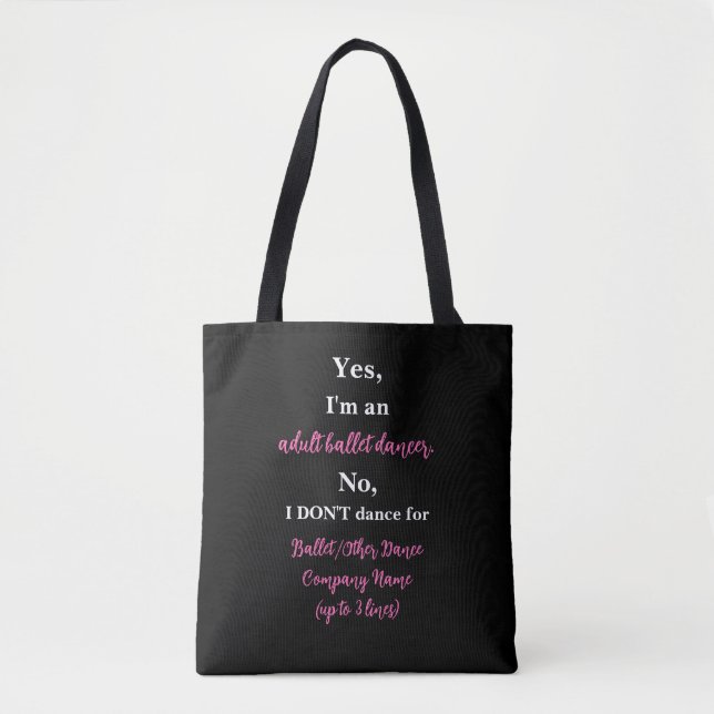 Adult Ballet Dancer Hot Pink/White Text Tote Bag (Front)