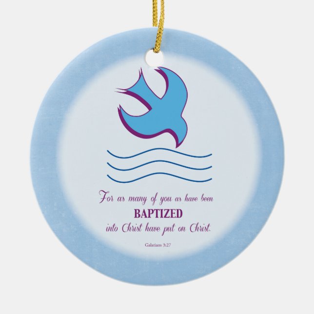 Adult Baptism Dove on Blue Ceramic Tree Decoration (Front)