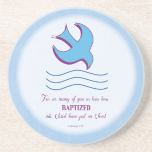 Adult Baptism Dove on Blue Coaster