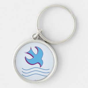 Adult Baptism Dove on Blue Key Ring