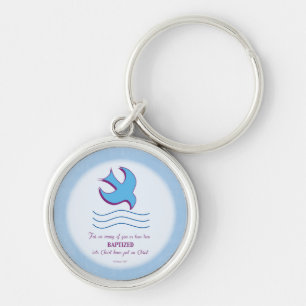 Adult Baptism Dove on Blue Key Ring