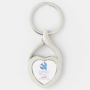 Adult Baptism Dove on Blue Key Ring