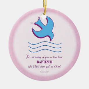 Adult Baptism Dove on Pink Ceramic Tree Decoration