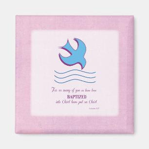 Adult Baptism Dove on Pink Magnet