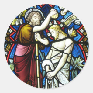 Adult Baptism Jesus John the Baptist Stained Glass Classic Round Sticker