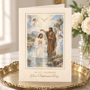 Adult Baptism of Jesus Vintage Watercolor Baptism Card