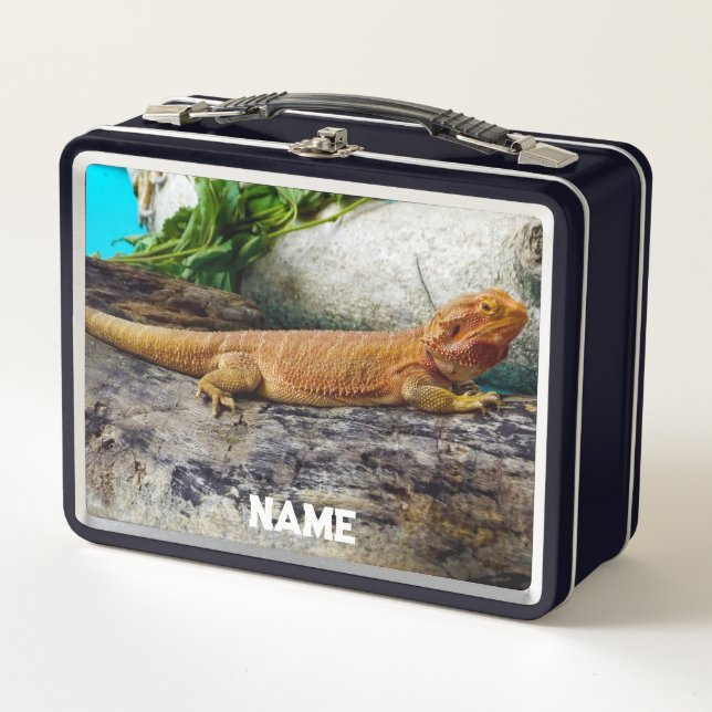 Adult Bearded Dragon Lizard Metal Lunch Box (Front)