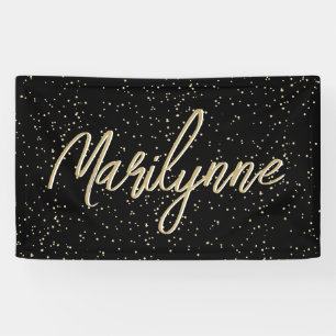 Adult Birthday Black Gold Glitter Name Banner
