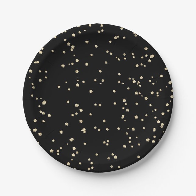 Adult Birthday Black Gold Glitter Paper Plate (Front)
