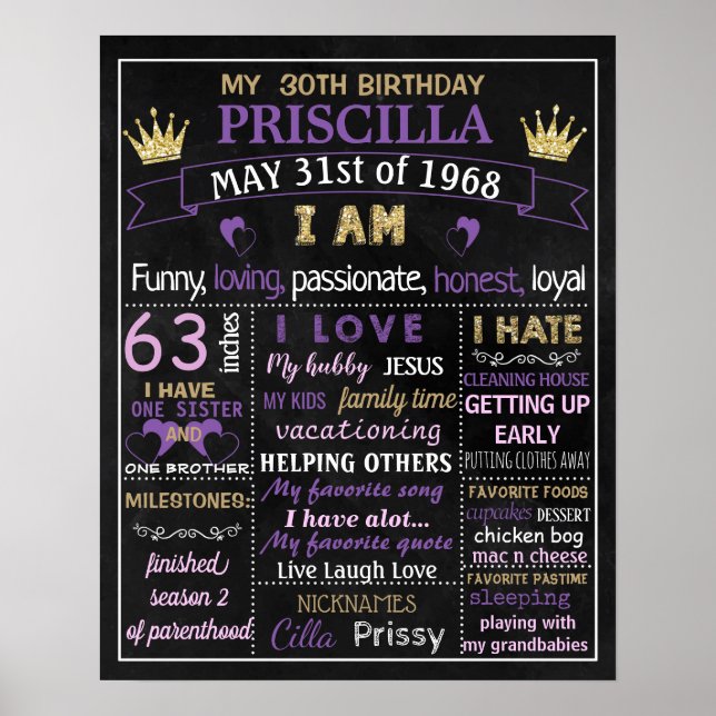 Adult birthday cake smash party chalkboard sign 30 (Front)