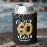 Adult Birthday Cheers to 60 Years Can Cooler<br><div class="desc">Personalised 60th birthday can coolers featuring a stylish black background that can be changed to any colour,  glamourous gold sparkly glitter,  sixty gold hellium balloons,  and a simple text template that is easy to personalise.</div>