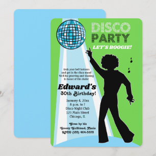 Adult Birthday Disco Party Invitations Lime Green