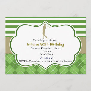 Adult birthday invitation golf green gold