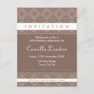 ADULT BIRTHDAY INVITATION :: ornately patterned P6 Postcard