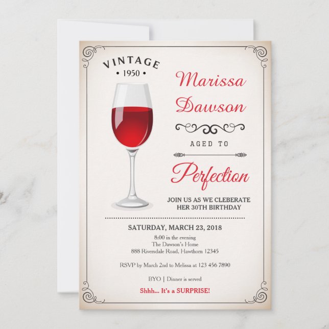 Adult Birthday Invitation / Wine Invitation (Front)