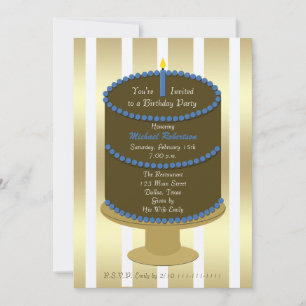 Adult Birthday Party Cake with Blue Accent for Men Invitation