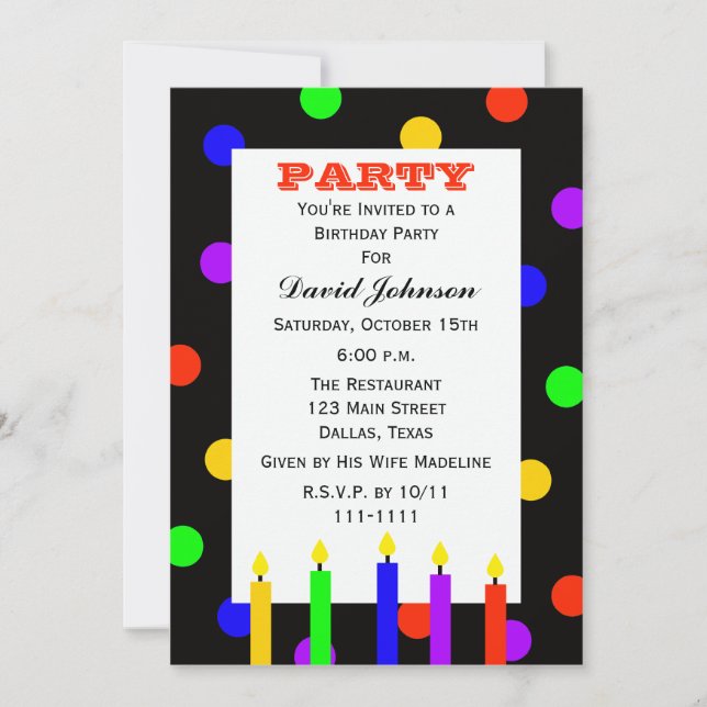 Adult Birthday Party Colourful Candles Invitation (Front)