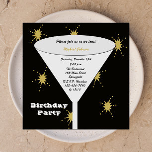 Adult Birthday Party Glass with Fireworks Invitation