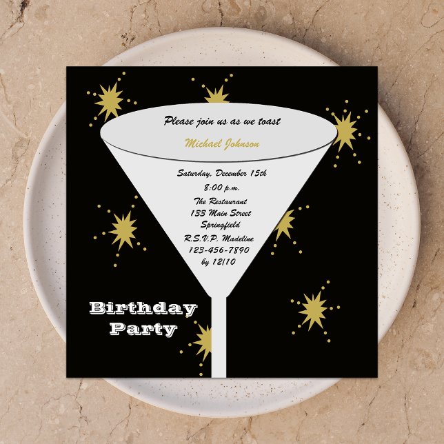 Adult Birthday Party Glass with Fireworks Invitation (Creator Uploaded)