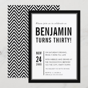 ADULT BIRTHDAY PARTY modern typography black white Invitation