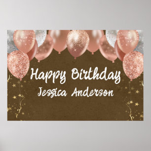 Adult Birthday Silver Pink Balloons Kraft Paper Poster