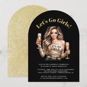Adult Black and Gold Glitter Birthday Party Invitation