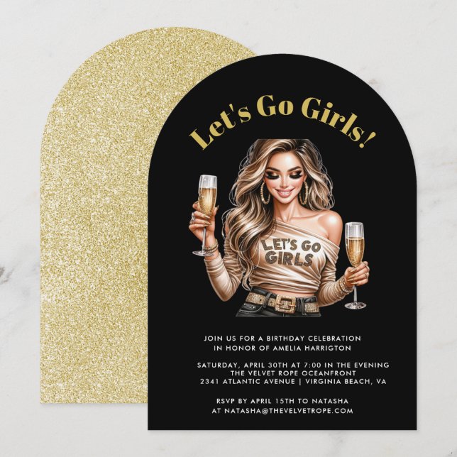 Adult Black and Gold Glitter Birthday Party  Invitation (Front/Back)