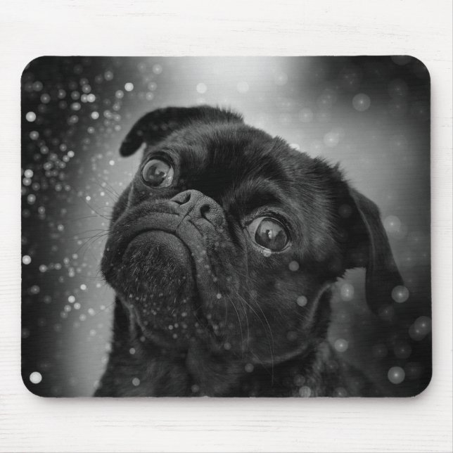 Adult black pug mouse mat (Front)