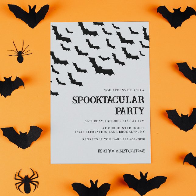 Adult Black White Bat Spooktacular Halloween Party Invitation (Creator Uploaded)